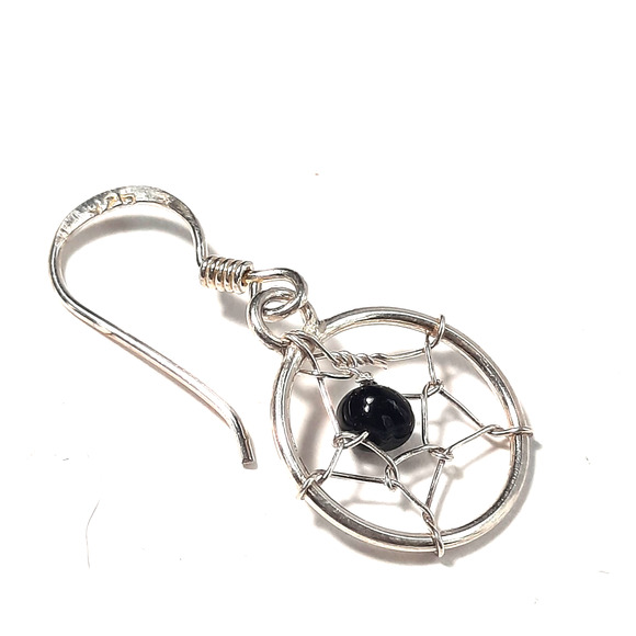 925 Sterling Silver Dream Catcher Wire Hook Dangle Earrings Southwestern NEW - Picture 2 of 5
